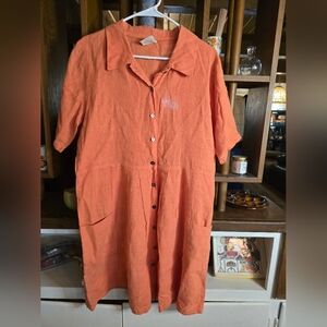Tom Tom Orange Linen Button-Up Dress Medium NWOT